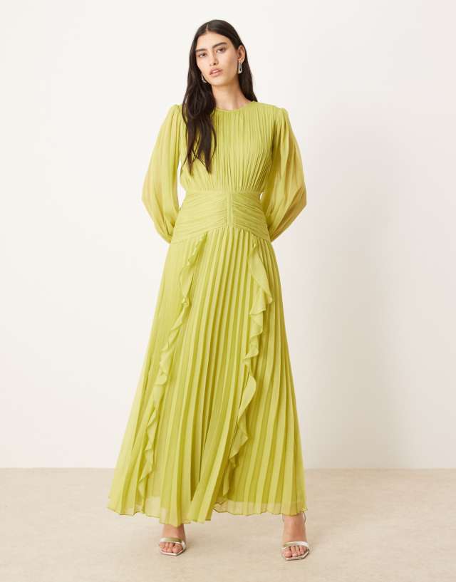 lime green ruched dress ASOS DESIGN high neck belt detail maxi in length:MINI