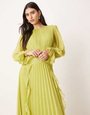 ASOS DESIGN high neck ruched belt detail maxi dress in lime green