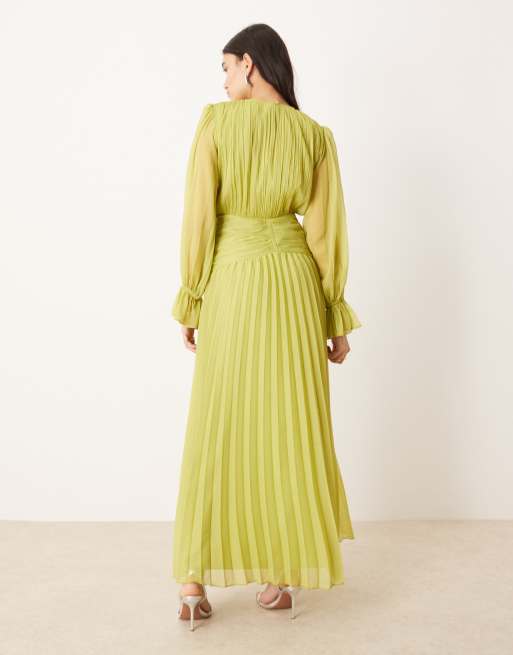 ASOS DESIGN high neck ruched belt detail maxi dress in lime green