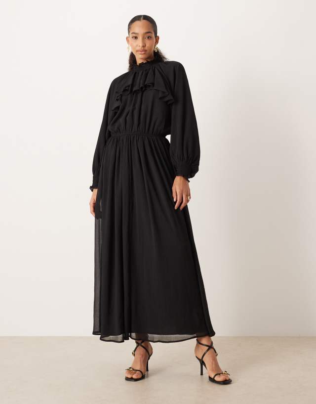 asos black chiffon dress Design - High Neck Ruffle Detail Maxi - Women - Polyester - 0 US fixed straps YGroup_3153 V-Neck Maxi Dress, Ms. Size:FR 40