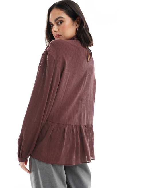 ASOS DESIGN high neck ruffle top in brown | ASOS