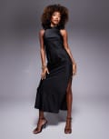 [ASOS DESIGN] ASOS DESIGN high neck satin bias midaxi dress in black 6 BLACK