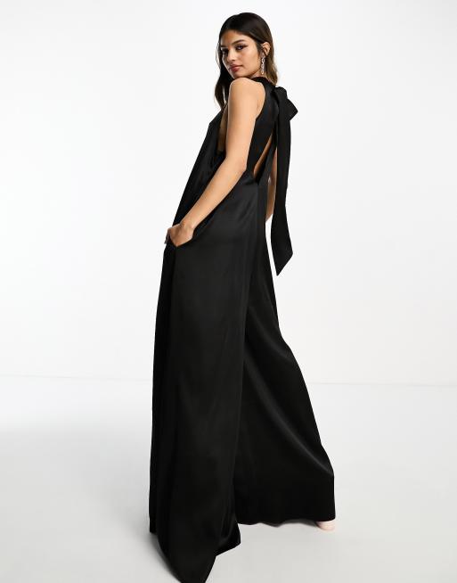 Black cheap silk jumpsuit