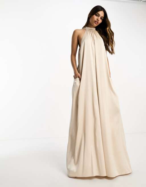 Bella and Bloom Boutique - Winter Chic Satin Jumpsuit: Champagne