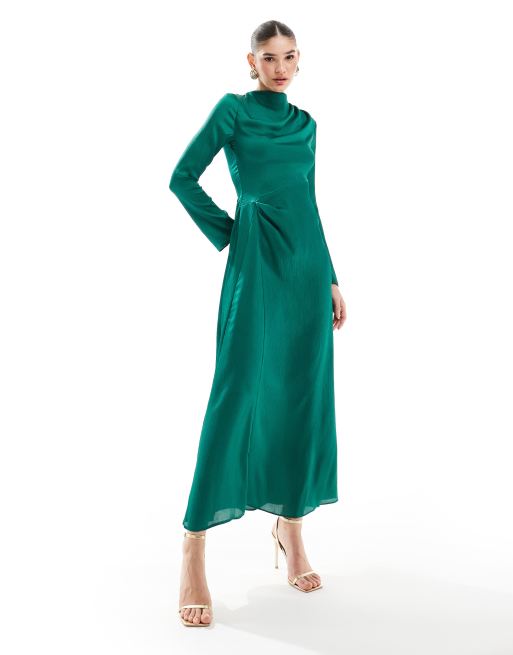 ASOS DESIGN high neck satin maxi dress in emerald green ASOS