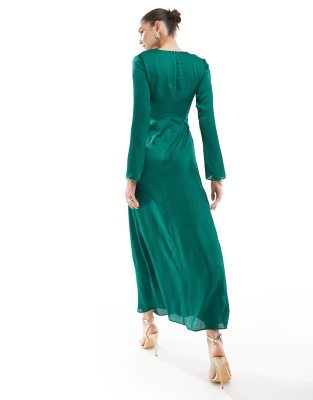 ASOS DESIGN high neck satin maxi dress in emerald green | ASOS