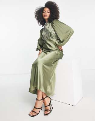 olive green high neck dress