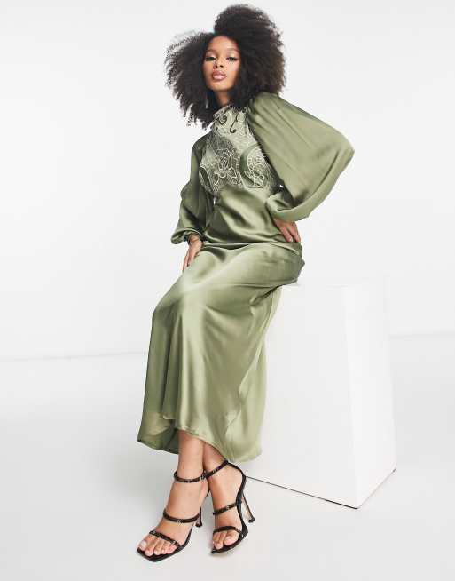 Asos green hotsell silk dress