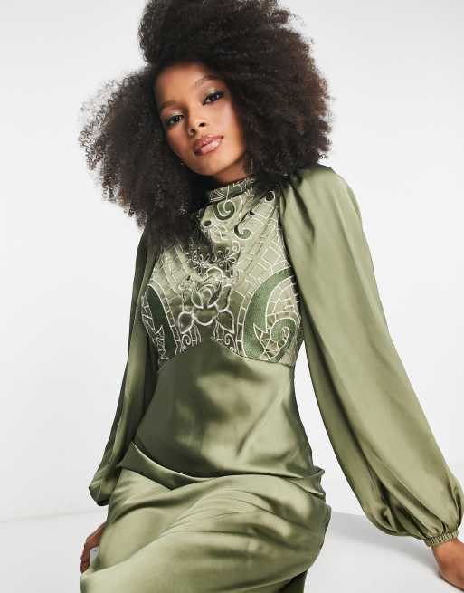 Asos green 2024 embroidered dress