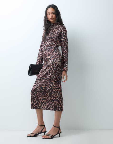 ASOS DESIGN high neck satin smock maxi dress in leopard print - view 1