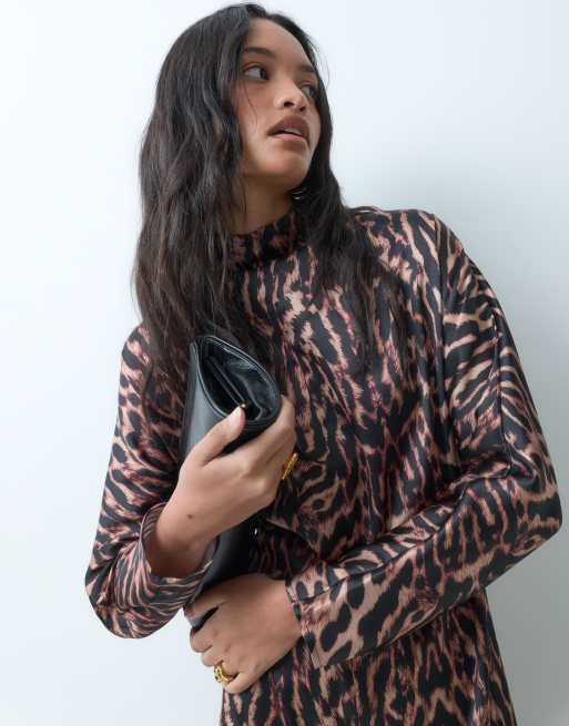 ASOS DESIGN high neck satin smock maxi dress in leopard print, 2 of 5