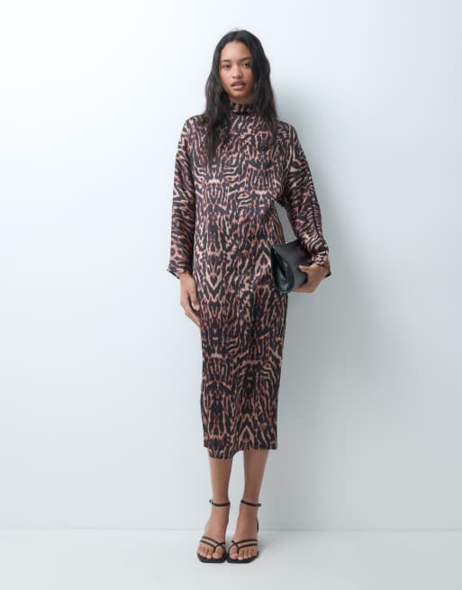 ASOS DESIGN high neck satin smock maxi dress in leopard print, 3 of 5