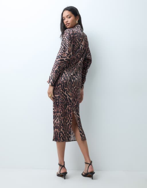 ASOS DESIGN high neck satin smock maxi dress in leopard print, 4 of 5
