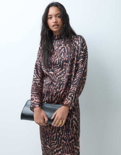 ASOS DESIGN high neck satin smock maxi dress in leopard print, 5 of 5
