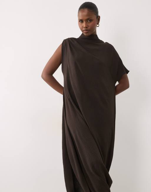 ASOS DESIGN high neck scarf maxi dress in brown, 3 of 4