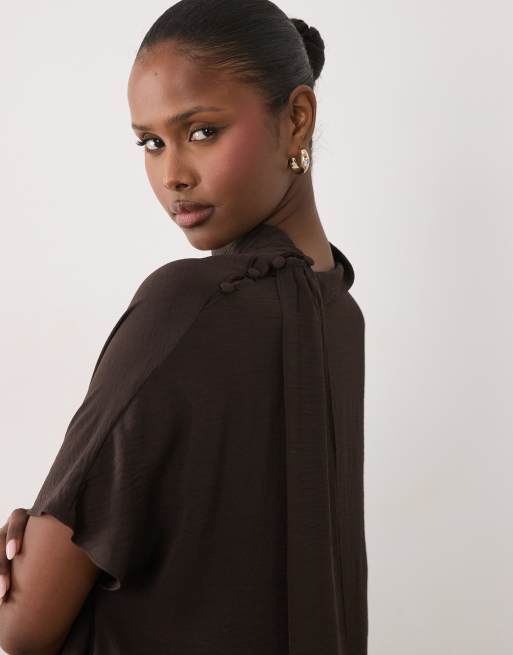 ASOS DESIGN high neck scarf maxi dress in brown, 4 of 4