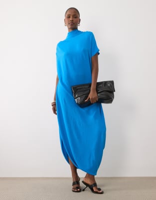 Asos Design High Neck Scarf Midaxi Dress In Blue