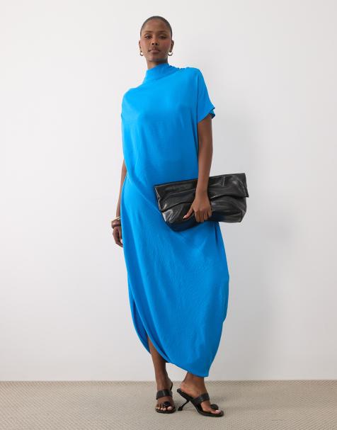 ASOS DESIGN high neck scarf midaxi dress in blue - view 1