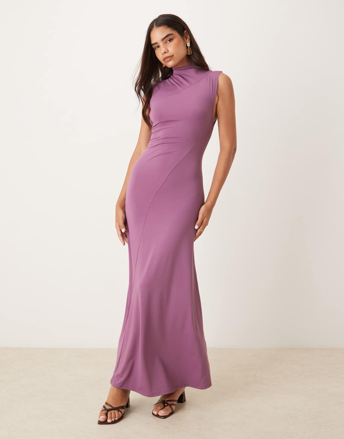 ASOS DESIGN high neck seamed drape maxi dress in grape