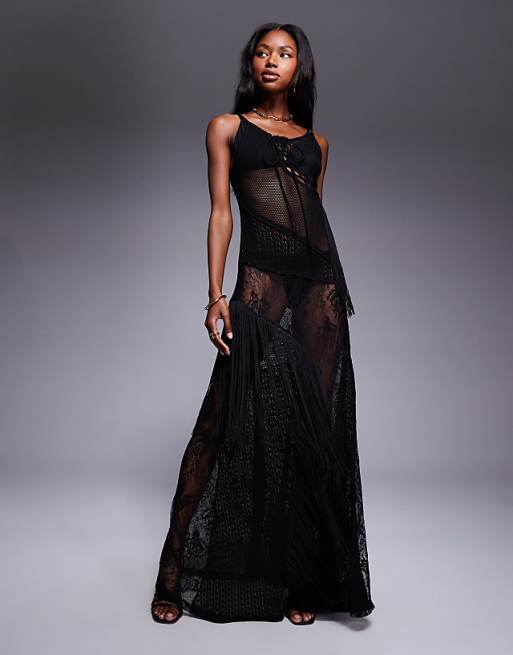 black lace sheer dress Maxi or no bra ASOS DESIGN high neck sheer