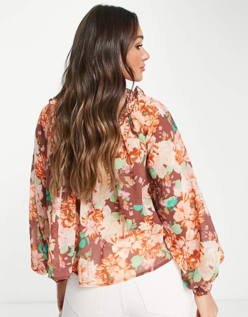 ASOS DESIGN long sleeve floral top with shirring