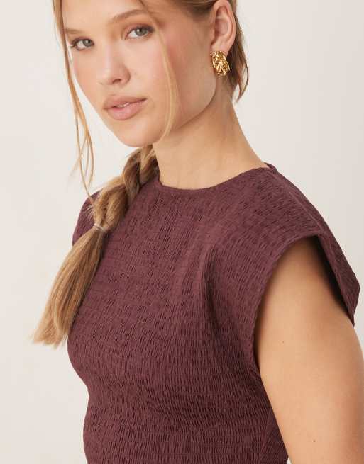 ASOS DESIGN high neck shirred maxi dress with dropped waist in deep grape