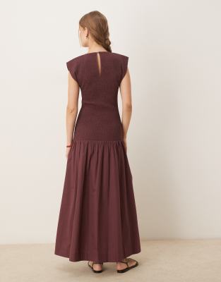 ASOS Design High Neck Shirred Maxi Dress with Dropped Waist in Deep grape-Purple