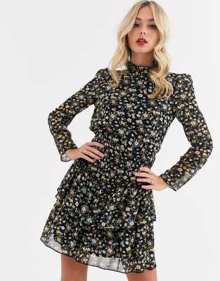 long sleeve high neck floral dress