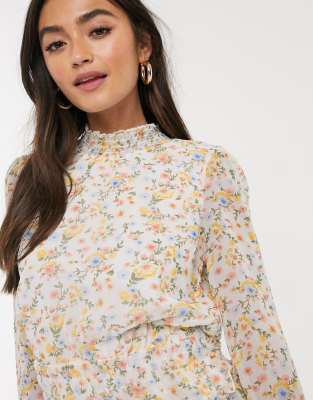 asos design high neck shirred waist mini dress in texture