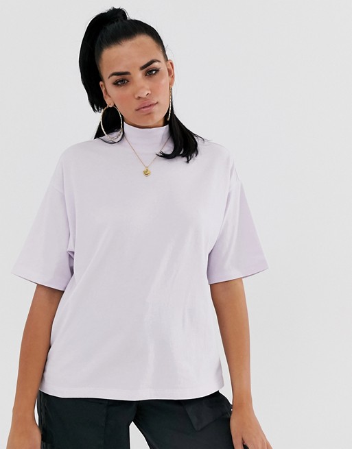 ASOS DESIGN high neck short sleeve oversized t-shirt in pastel lilac