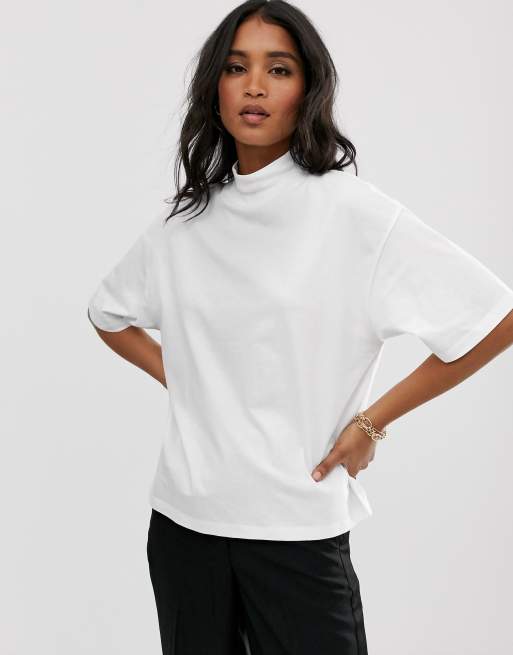 ASOS DESIGN high neck short sleeve oversized t shirt in white