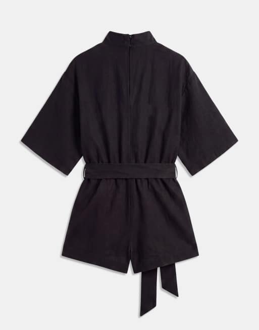 ASOS DESIGN high neck short sleeve techy playsuit in black, 6 of 8