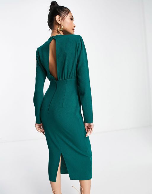 ASOS Design Drape Midi Dress with Wrap Skirt in Textured Fabric in Green