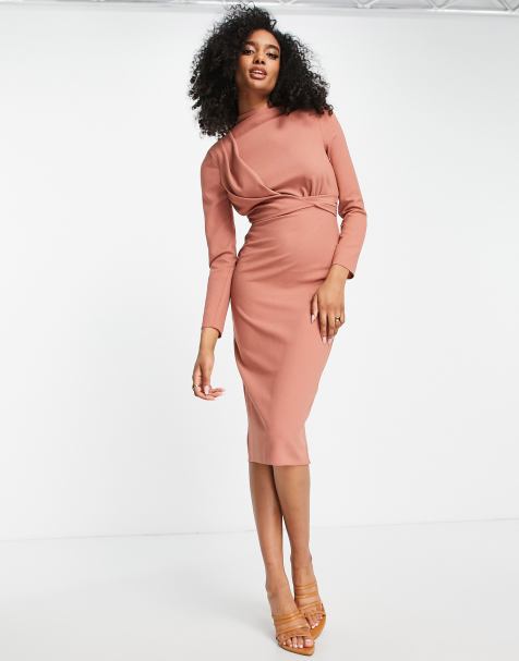 High neck cocktail outlet dress with sleeves