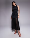 [ASOS DESIGN] ASOS DESIGN high neck slash draped midi dress with chiffon skirt in black 4 BLACK