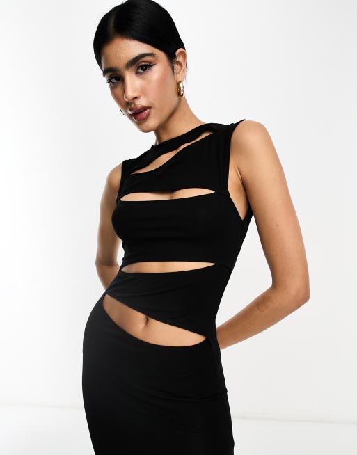 ASOS DESIGN slash neck open back micro skort dress in black