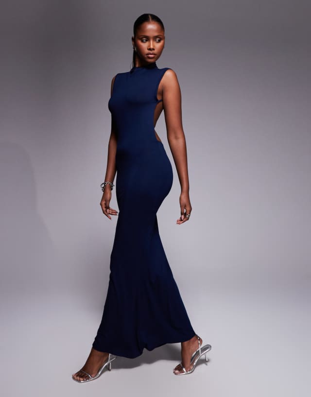 open back formal maxi dress ASOS Design - High Neck Slash Shoulder - Women - Viscose/Elastane - M long backless black dress