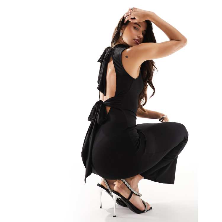 ASOS DESIGN high neck sleeveless column maxi dress with bow back in black |  ASOS