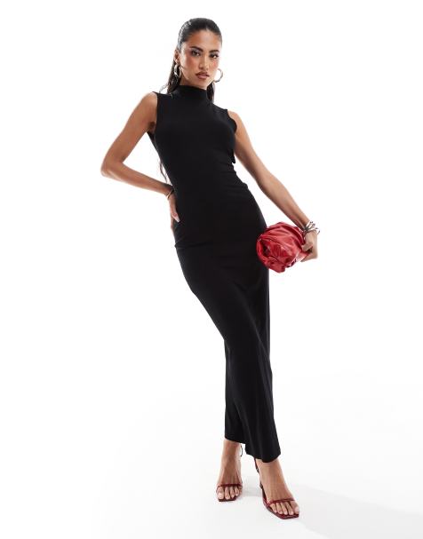 ASOS DESIGN high neck sleeveless column maxi dress with bow back in black - view 1