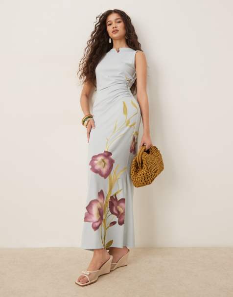 ASOS DESIGN high neck sleeveless maxi dress in blue print - view 1