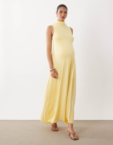 ASOS DESIGN high neck sleeveless midi dress in yellow - view 1