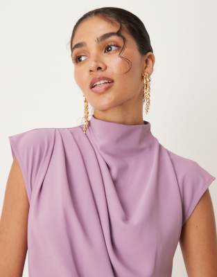 ASOS DESIGN high neck sleeveless midi dress with draped neck in grape