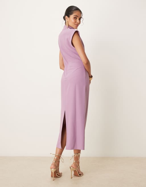 ASOS DESIGN high neck sleeveless midi dress with draped neck in grape, 3 of 4