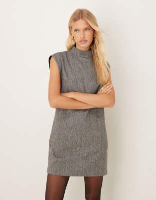 Asos Design High Neck Sleeveless Mini Dress In Gray