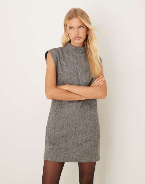 ASOS DESIGN high neck sleeveless mini dress in charcoal - view 1