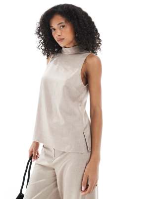 high neck sleeveless top in beige - part of a set-Neutral