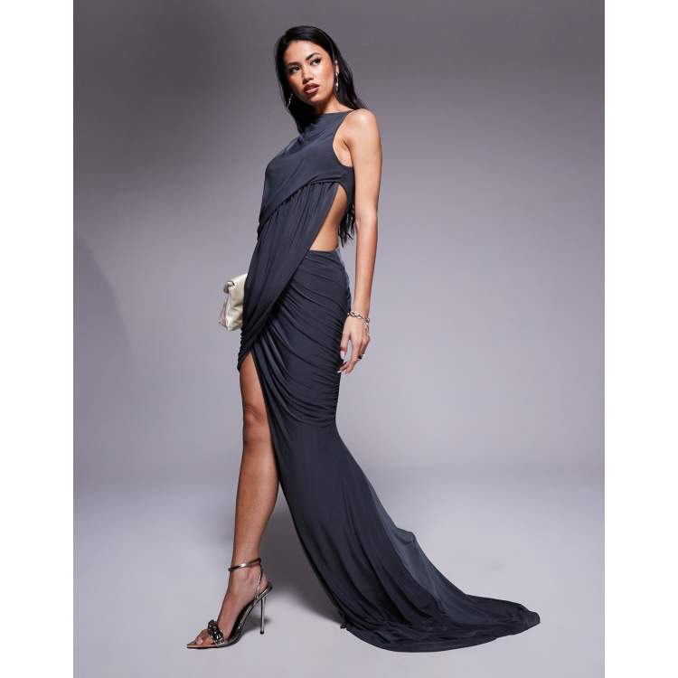 princess polly baby blue dress Mermaid One Shoulder Royal Blue Long Prom Dress with Criss Cross Back
