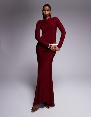 Shop ASOS DESIGN high neck slinky maxi dress with ruched skirt detail Online – Trendy & Affordable Fashion
