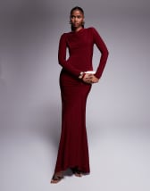 ASOS DESIGN ruched bust crinkle bias maxi dress with gathers in chocolate brown