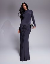 ASOS DESIGN ruched bust crinkle bias maxi dress with gathers in chocolate brown